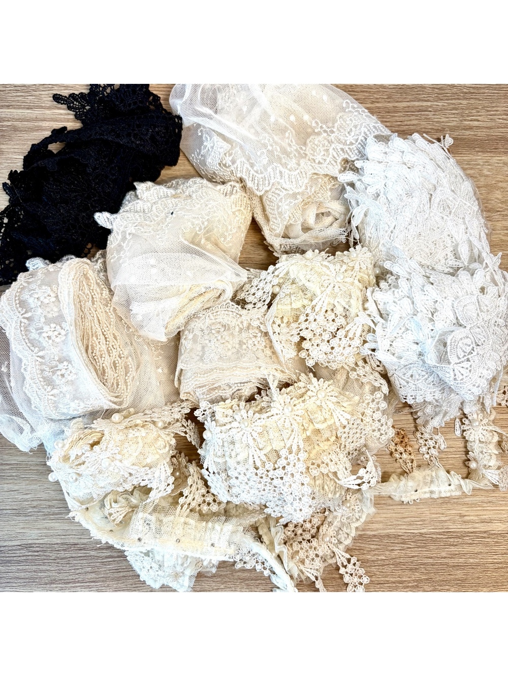Mixed Lace Trim Lot White Ivory Black Pearl Embellished Sewing Craft Appliques